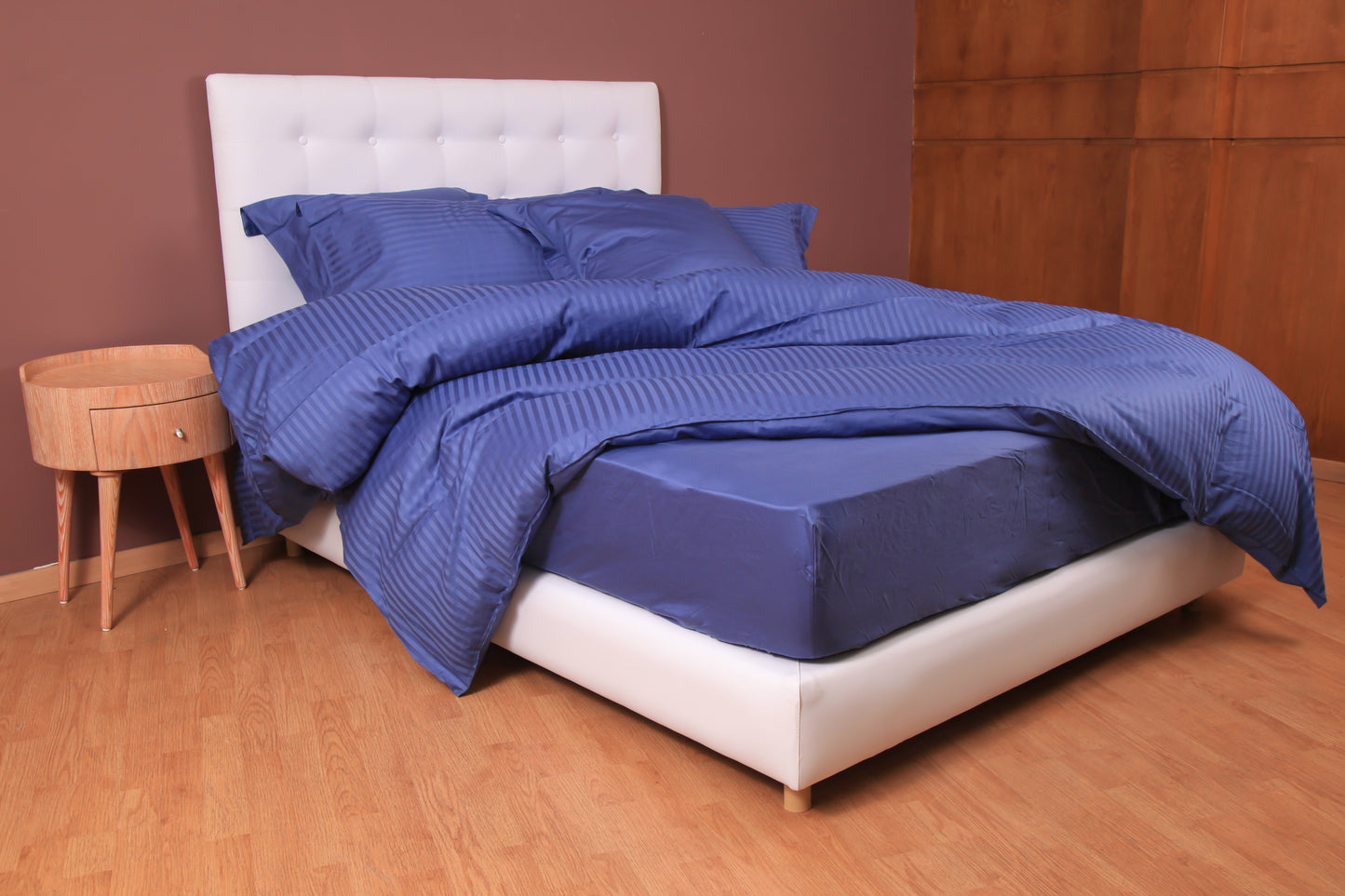 Ensembles en satin de coton rayé/Housse couette/Drap housse/Taies d'oreillers