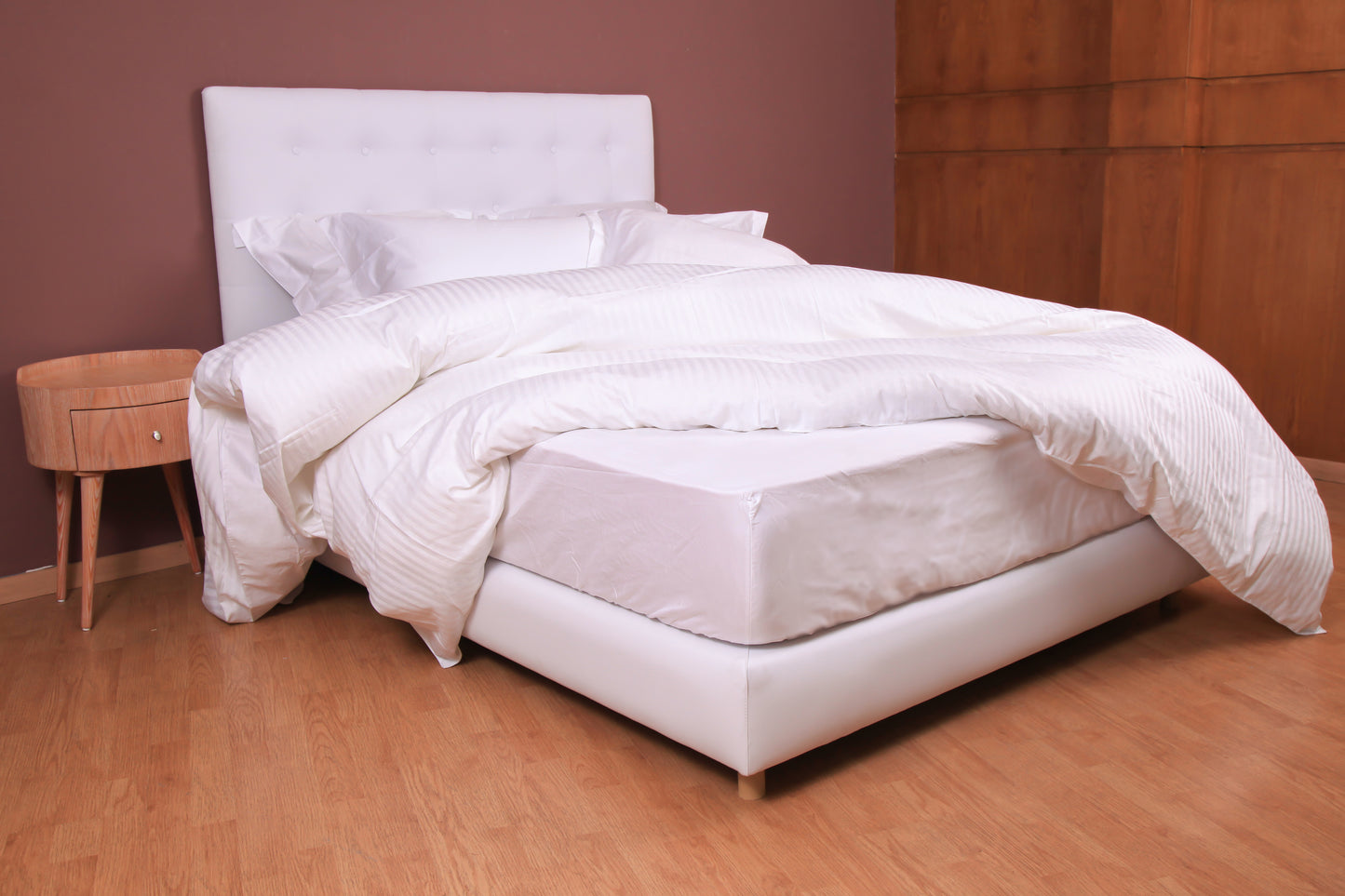Ensembles en satin de coton rayé/Housse couette/Drap housse/Taies d'oreillers