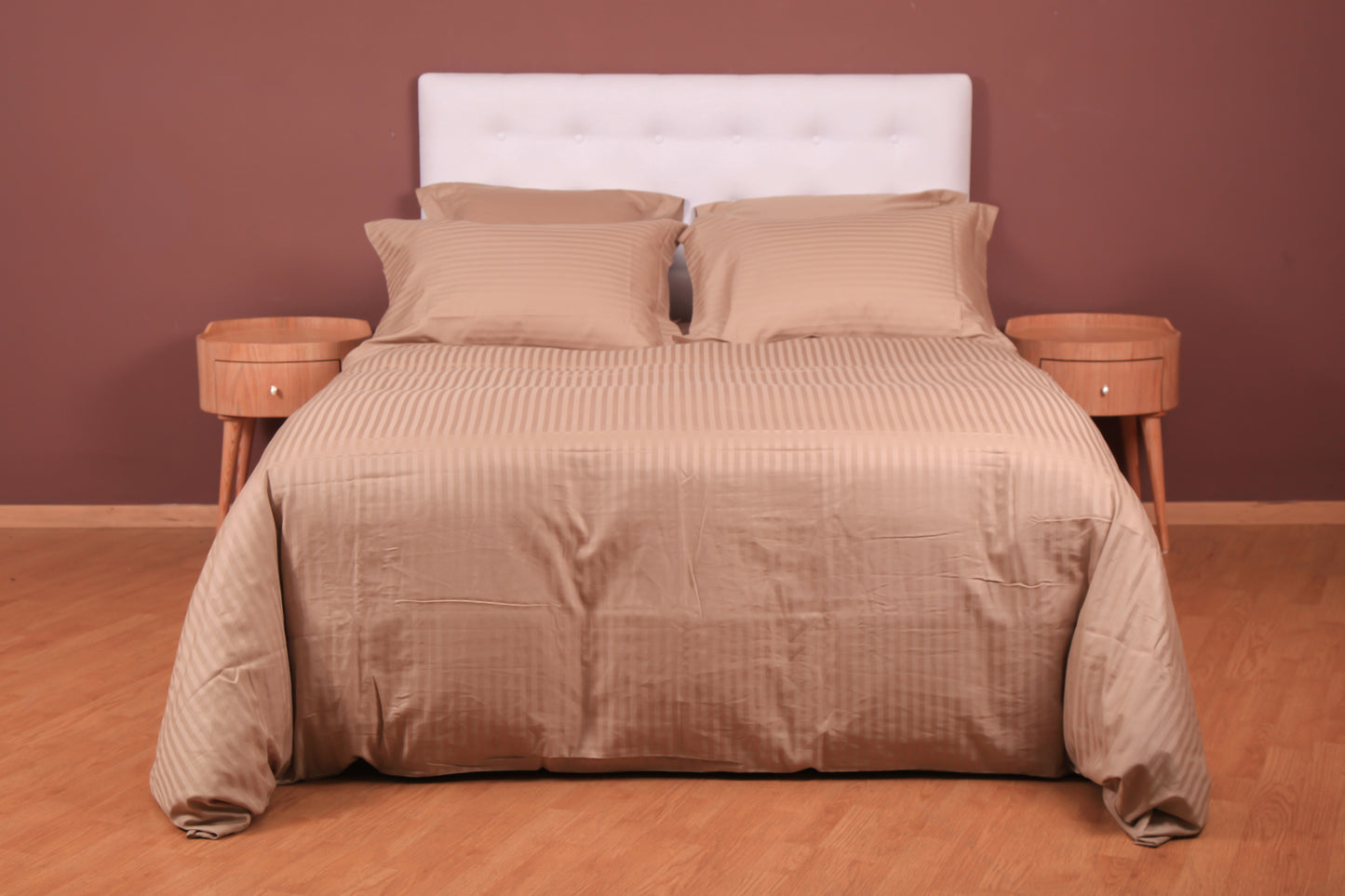 Ensembles en satin de coton rayé/Housse couette/Drap housse/Taies d'oreillers