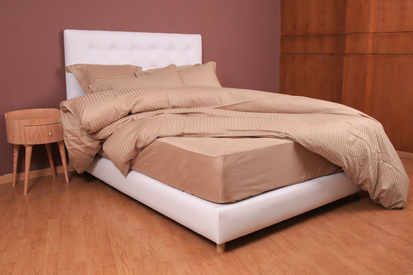 Ensembles en satin de coton rayé/Housse couette/Drap housse/Taies d'oreillers