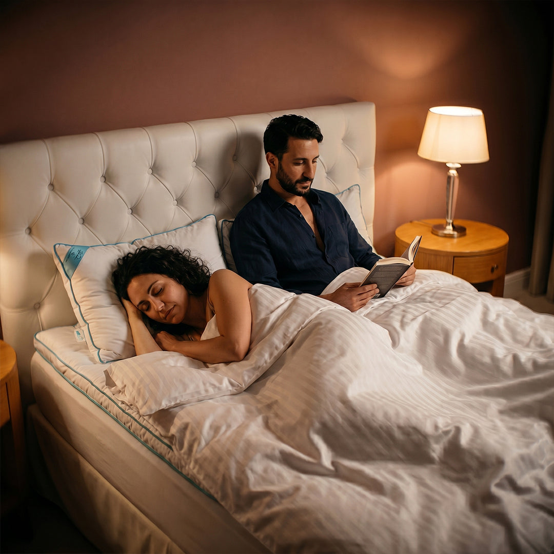 PACK SUITE PRESTIGE :  Oreillers Onebed En Microfibre + Couette Modulable 4 Saisons + Surmatelas En Microfibre + Ensemble Housse Couette En Satin de Coton